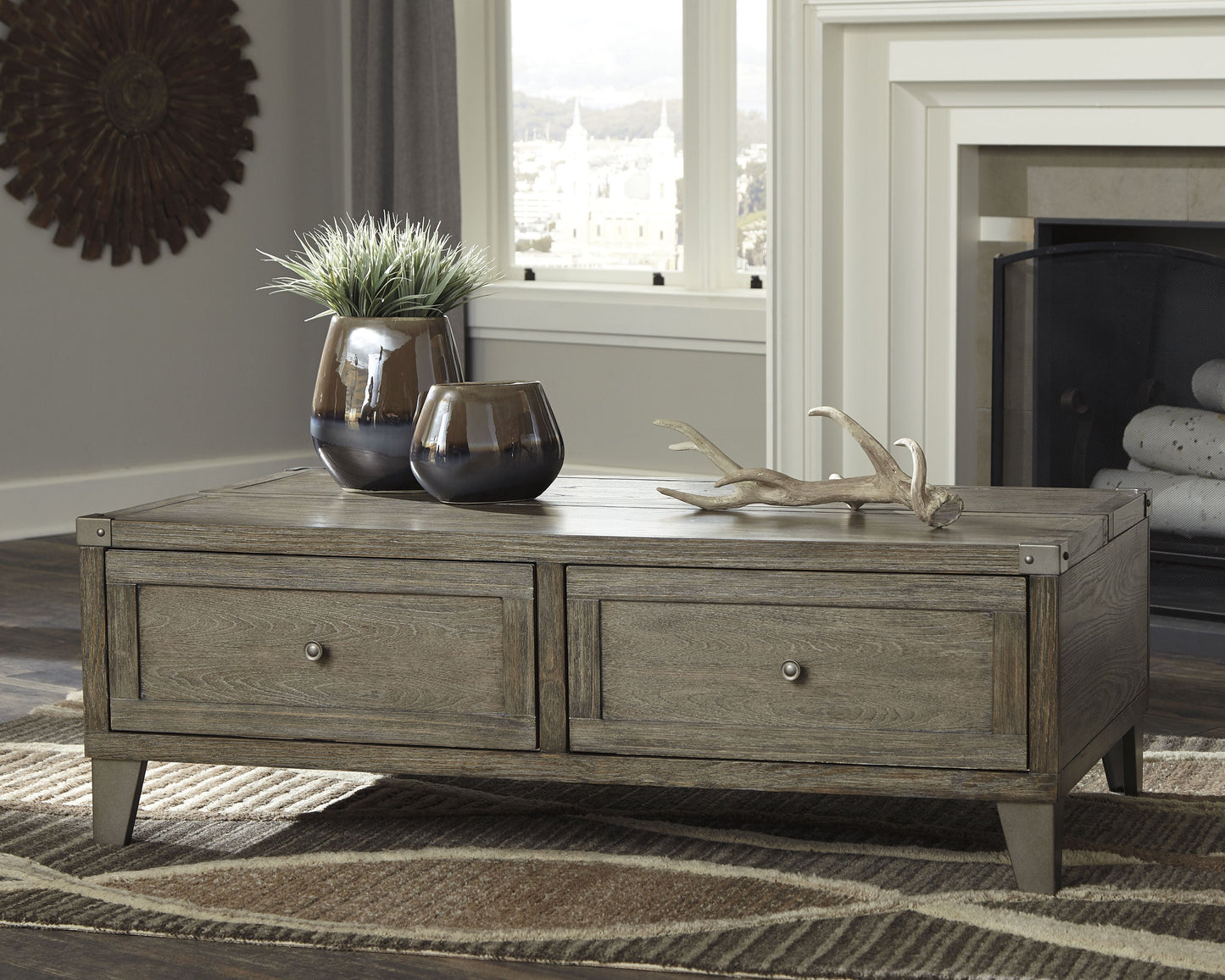 Chazney Rustic Brown Lift-top Coffee Table and 2 End Tables