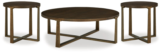 Balintmore Brown/Gold Finish Coffee Table and 2 End Tables