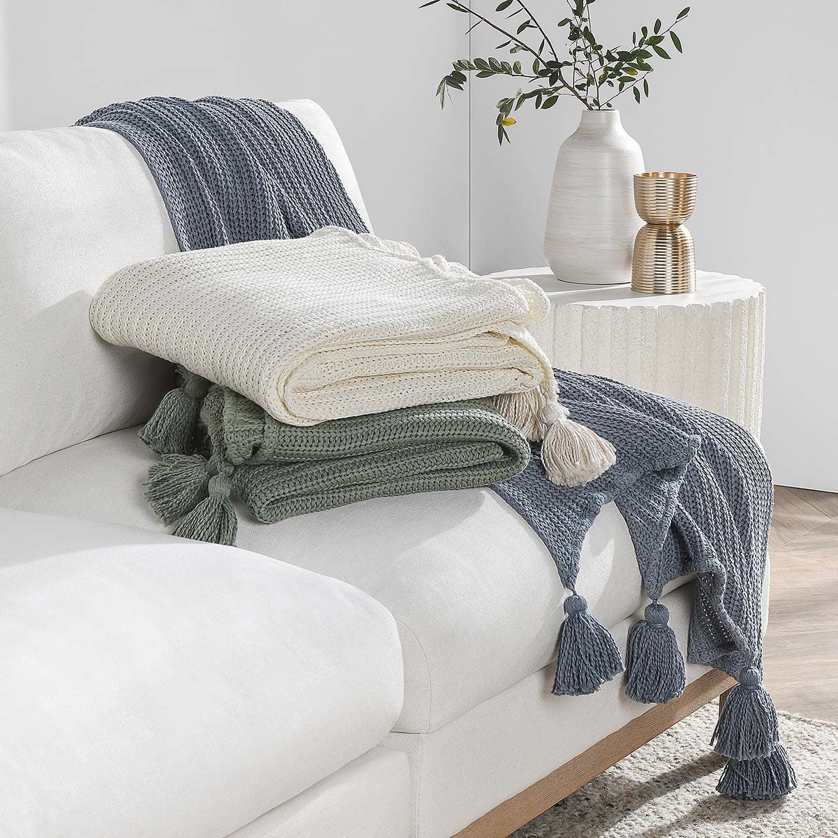 TC Veda Sea Fog Blue 50x70 Throw - Ornate Home
