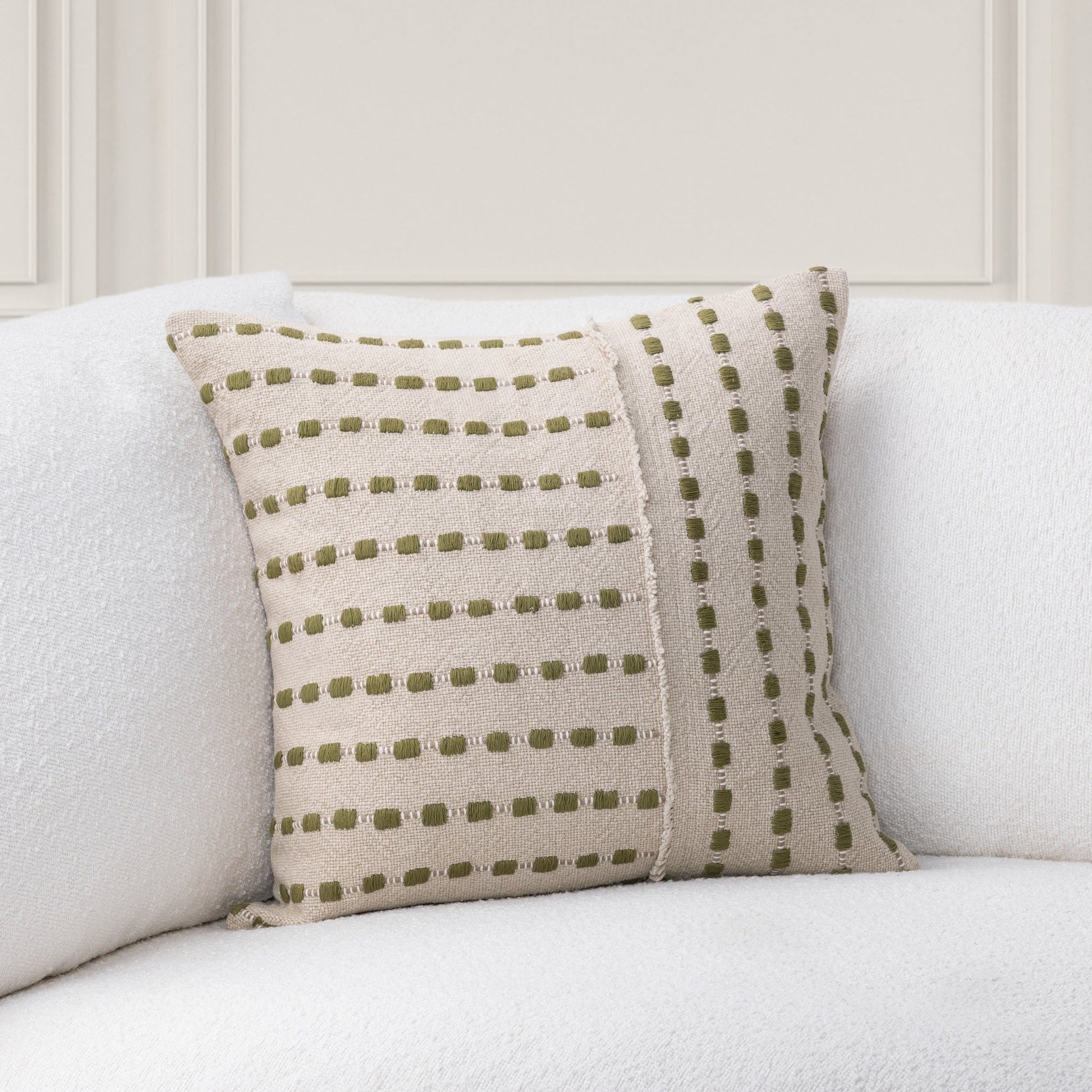 TD Katia Natural/Olive Green 20x20 Throw Pillow (Set of 2) - Ornate Home