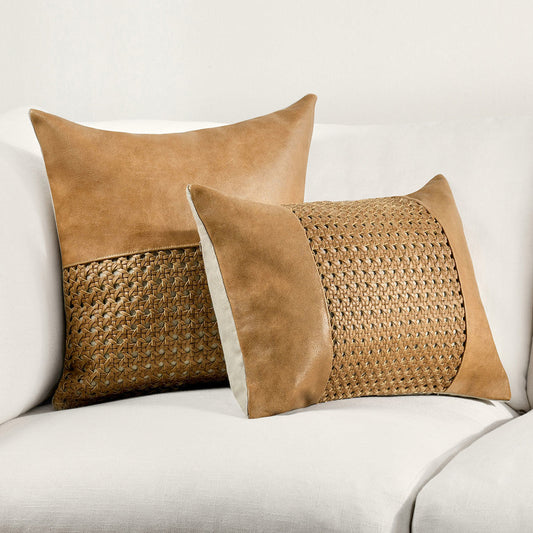 TL Toscano Chestnut Brown Leather Multiple Sizes Throw Pillow (Set of 2) - Ornate Home