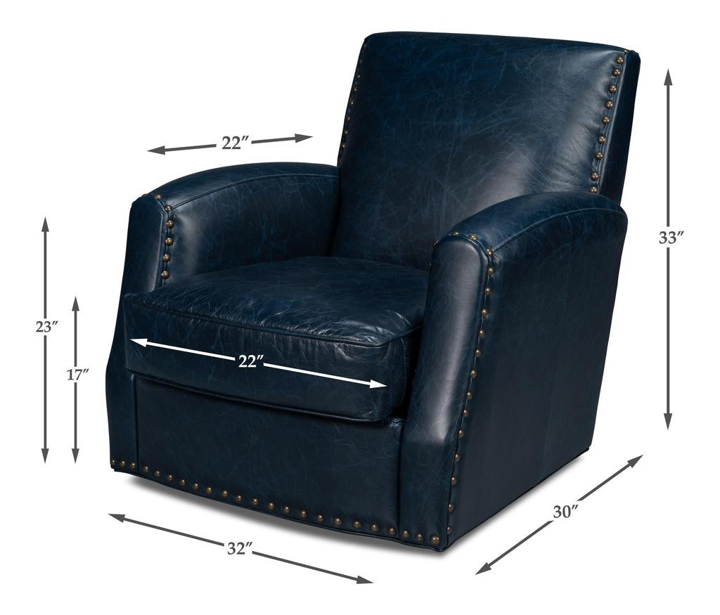Taft Blue Leather Swivel Chair - Ornate Home