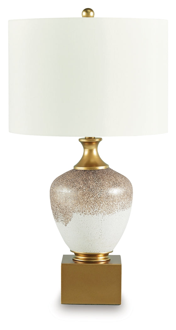 Tavisburg Brown/White/Gold Table Lamp- Viva Furn