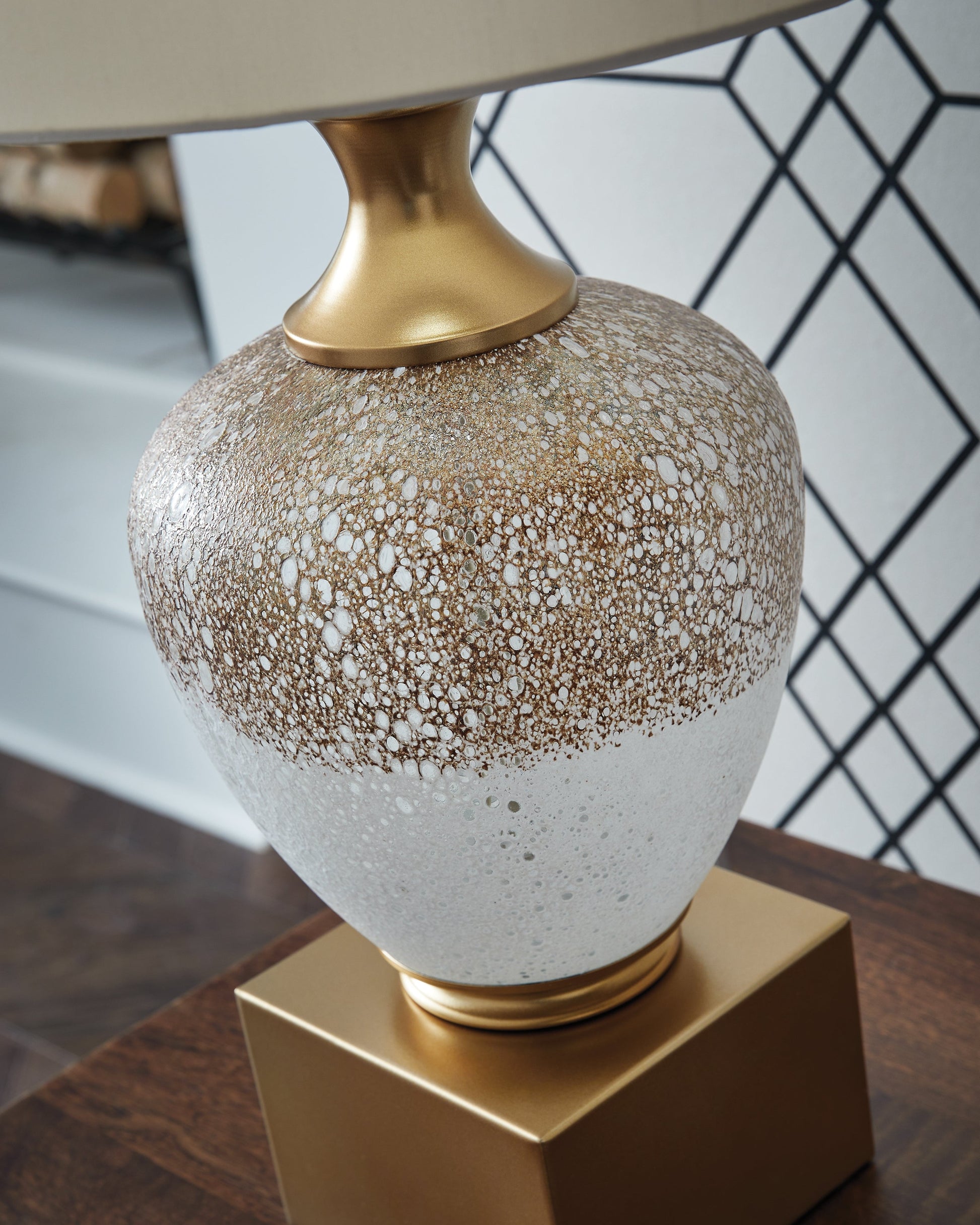 Tavisburg Brown/White/Gold Table Lamp- Viva Furn