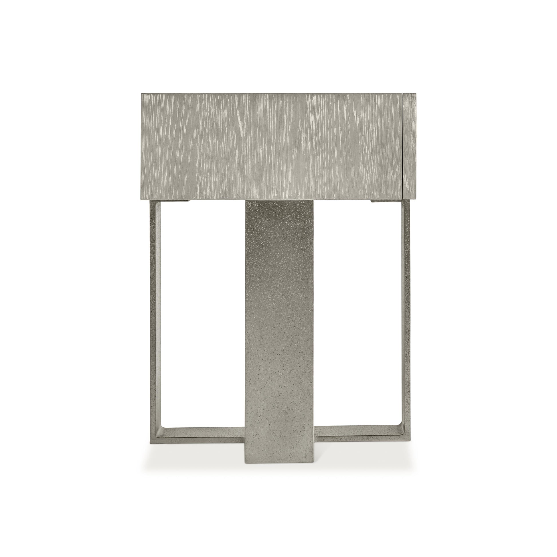 Tempo Satin Nickel/Larza Nightstand with Metal Base - Ornate Home
