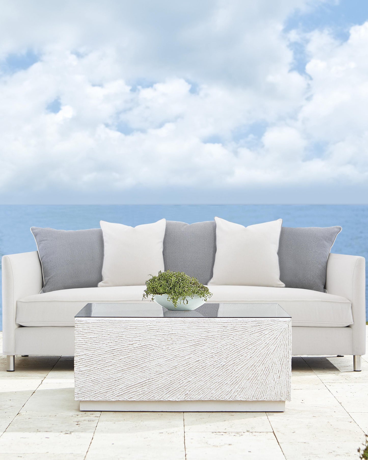 Tenerife Glass/White Outdoor Cocktail Table - Ornate Home