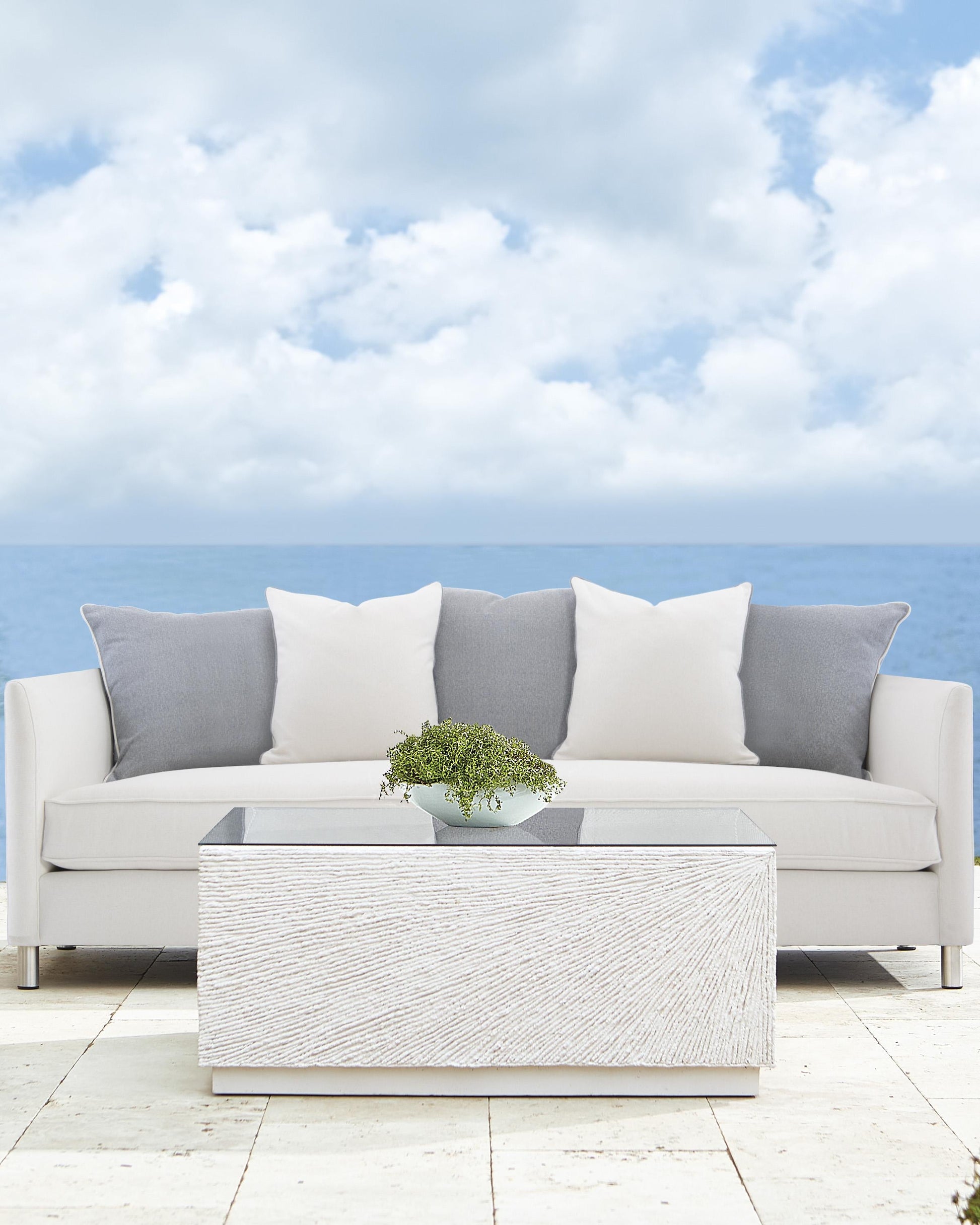 Tenerife Glass/White Outdoor Cocktail Table - Ornate Home
