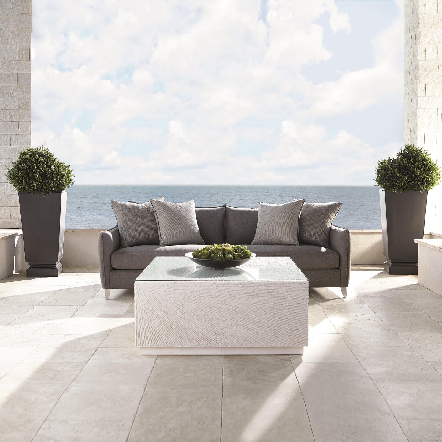 Tenerife Glass/White Outdoor Cocktail Table - Ornate Home