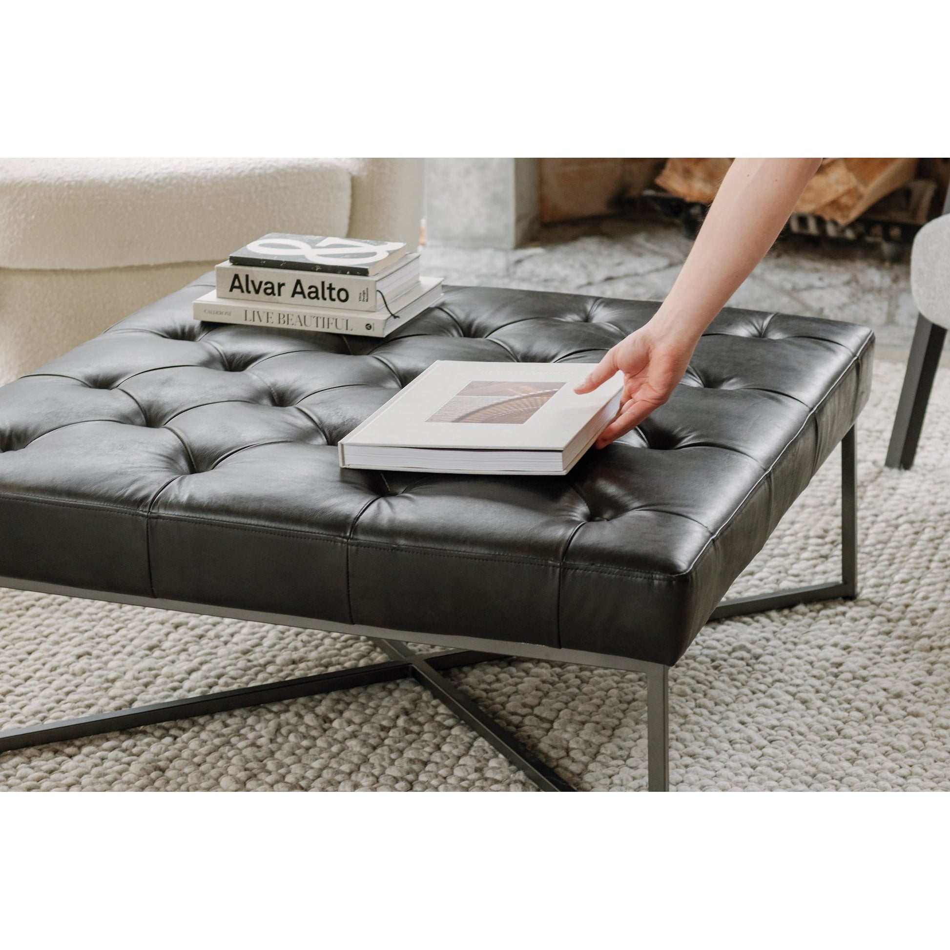 Thad Black Ottoman - Ornate Home