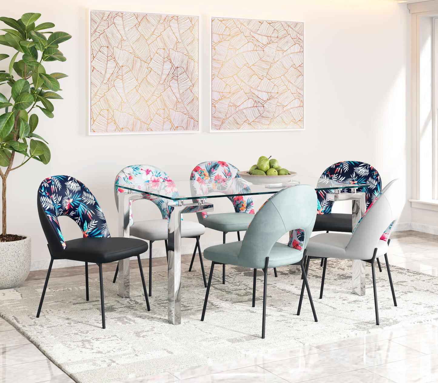 Torrey Gray Dining Chair (Set of 2) Multicolor Print & - Ornate Home