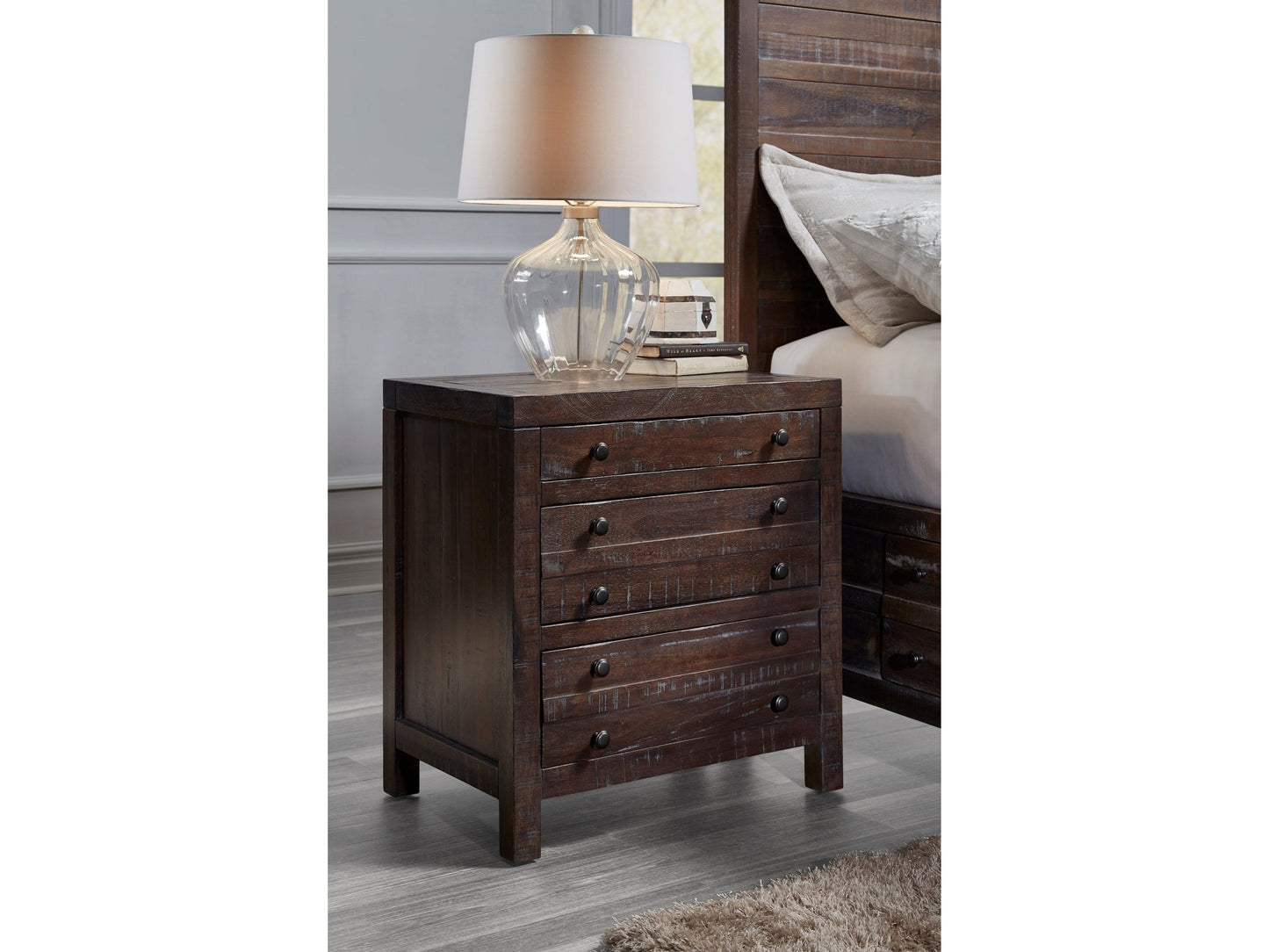 Townsend Three Drawer Solid Wood Nightstand in Java - Ornate Home