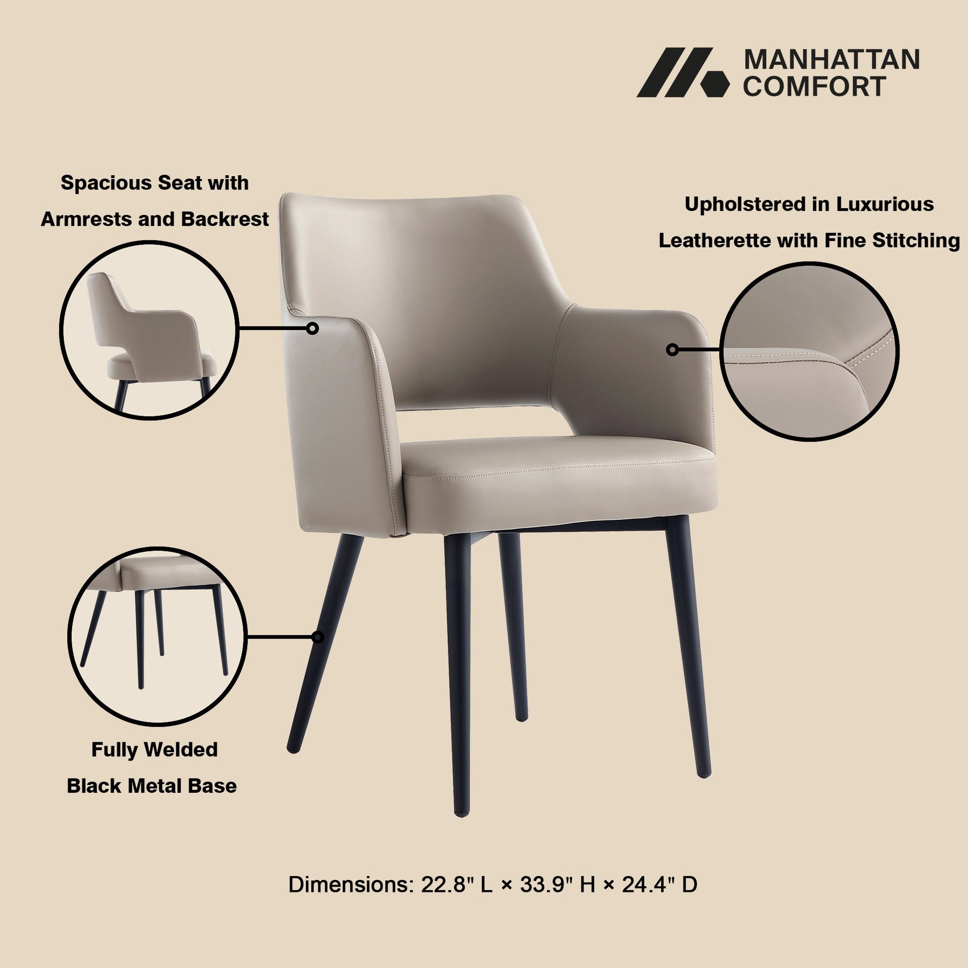 Tremont Dining Arm Chair in Taupe (set of 2) - Ornate Home