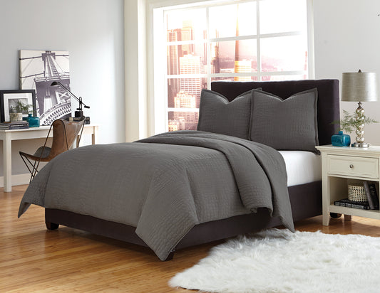 Trent Gray 3-Piece Coverlet/Duvet Set - Ornate Home