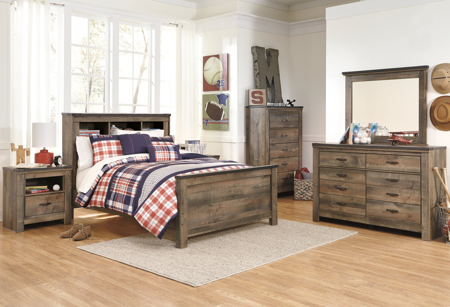 Trinell Brown Full Bookcase Panel Youth Bed- Viva Furn
