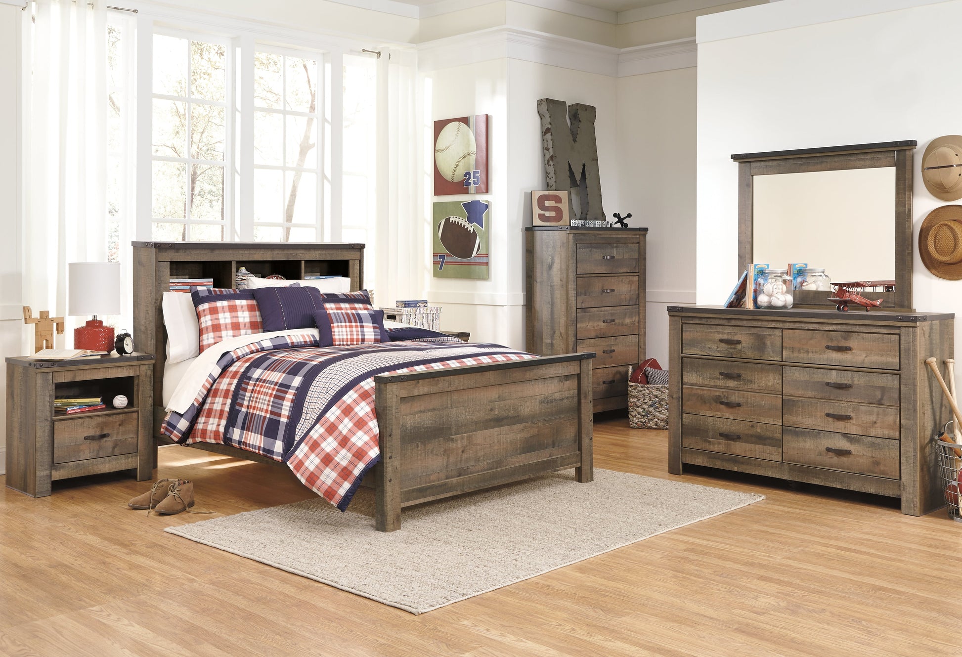 Trinell Brown Full Bookcase Panel Youth Bed- Viva Furn