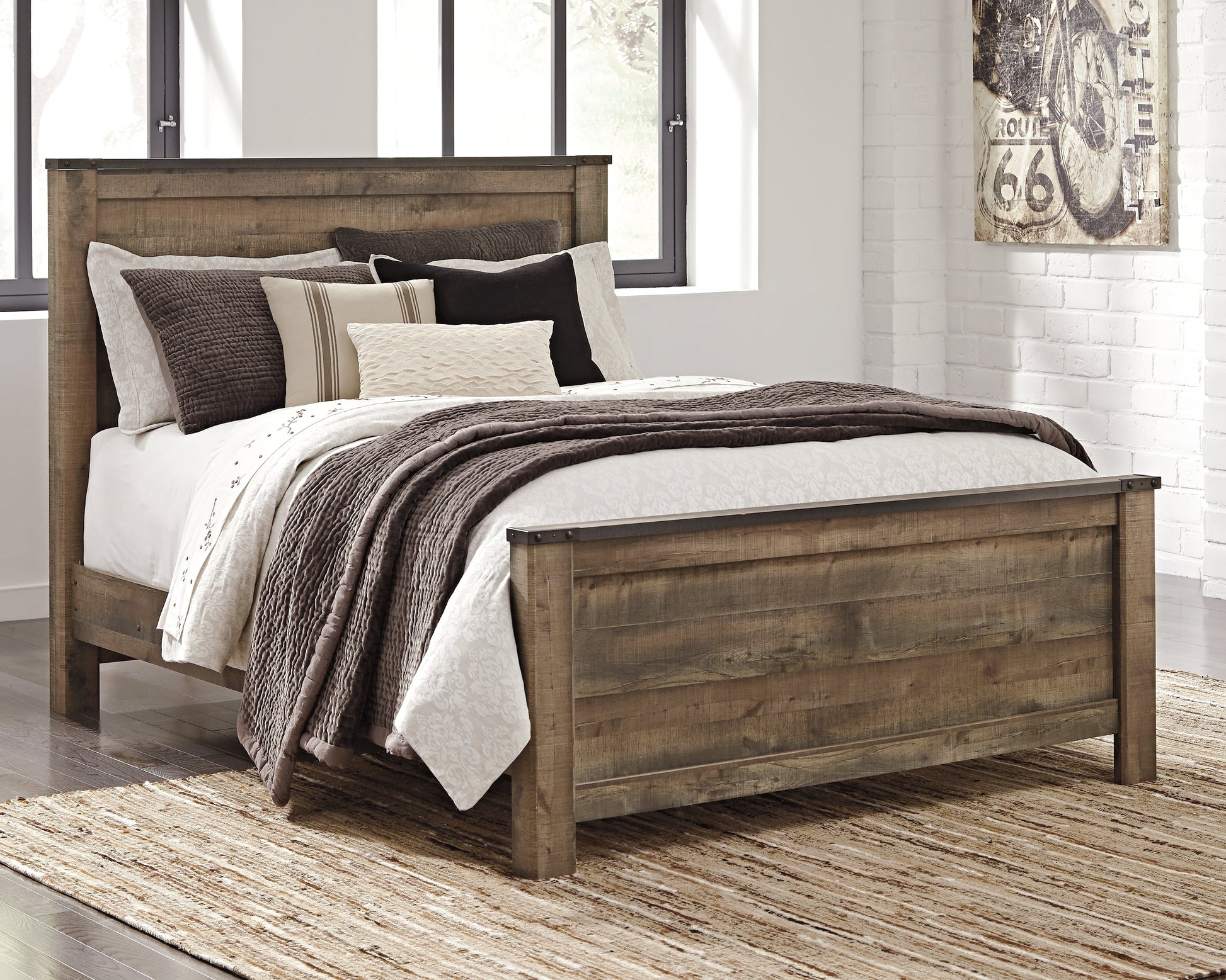 Trinell Brown Queen Panel Bed & Dresser & Mirror & Nightstand (Online Special Price)- Viva Furn