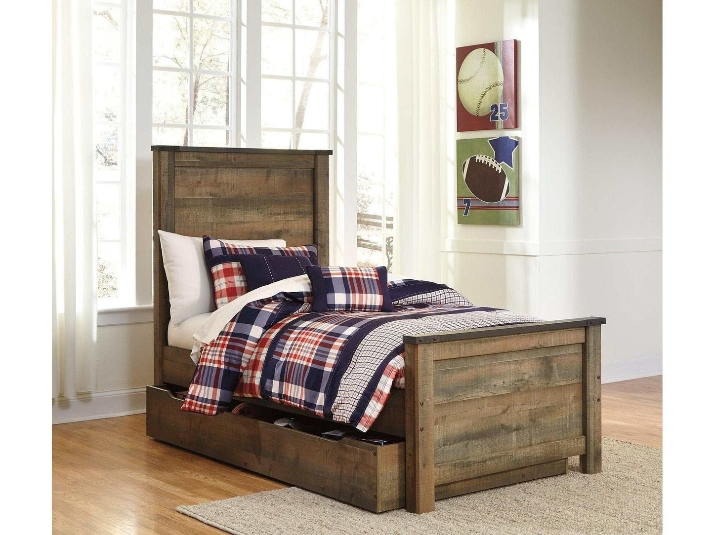 Trinell Brown Twin Panel Bed with 1 Large Storage Drawer- Viva Furn