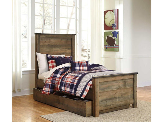 Trinell Brown Twin Panel Bed with 1 Large Storage Drawer- Viva Furn