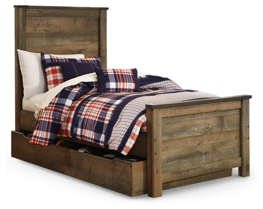 Trinell Brown Twin Panel Bed with 1 Large Storage Drawer- Viva Furn