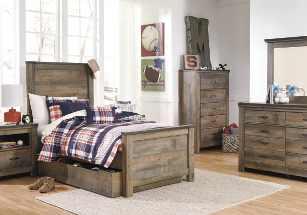 Trinell Brown Twin Panel Bed with 1 Large Storage Drawer- Viva Furn