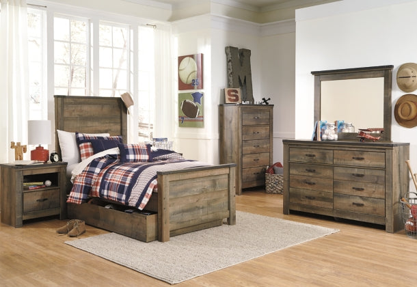 Trinell Brown Twin Panel Bed with 1 Large Storage Drawer- Viva Furn