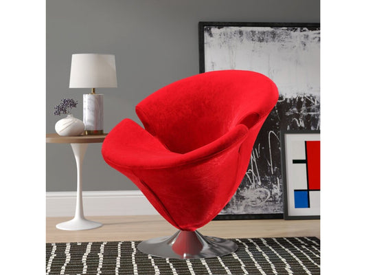 Tulip Swivel Accent Chair in Red and Polished Chrome (set of 2) - Ornate Home