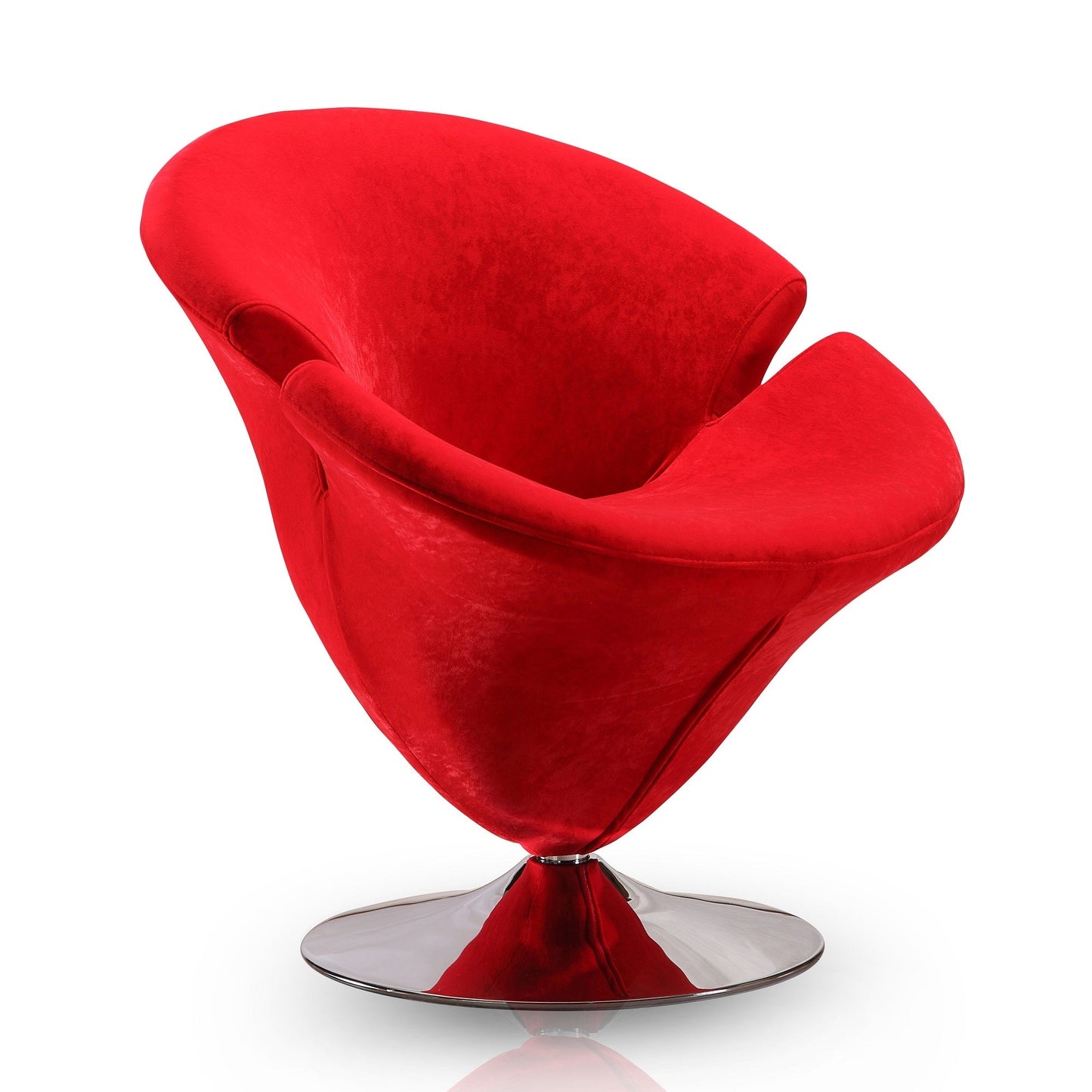 Tulip Swivel Accent Chair in Red and Polished Chrome (set of 2) - Ornate Home
