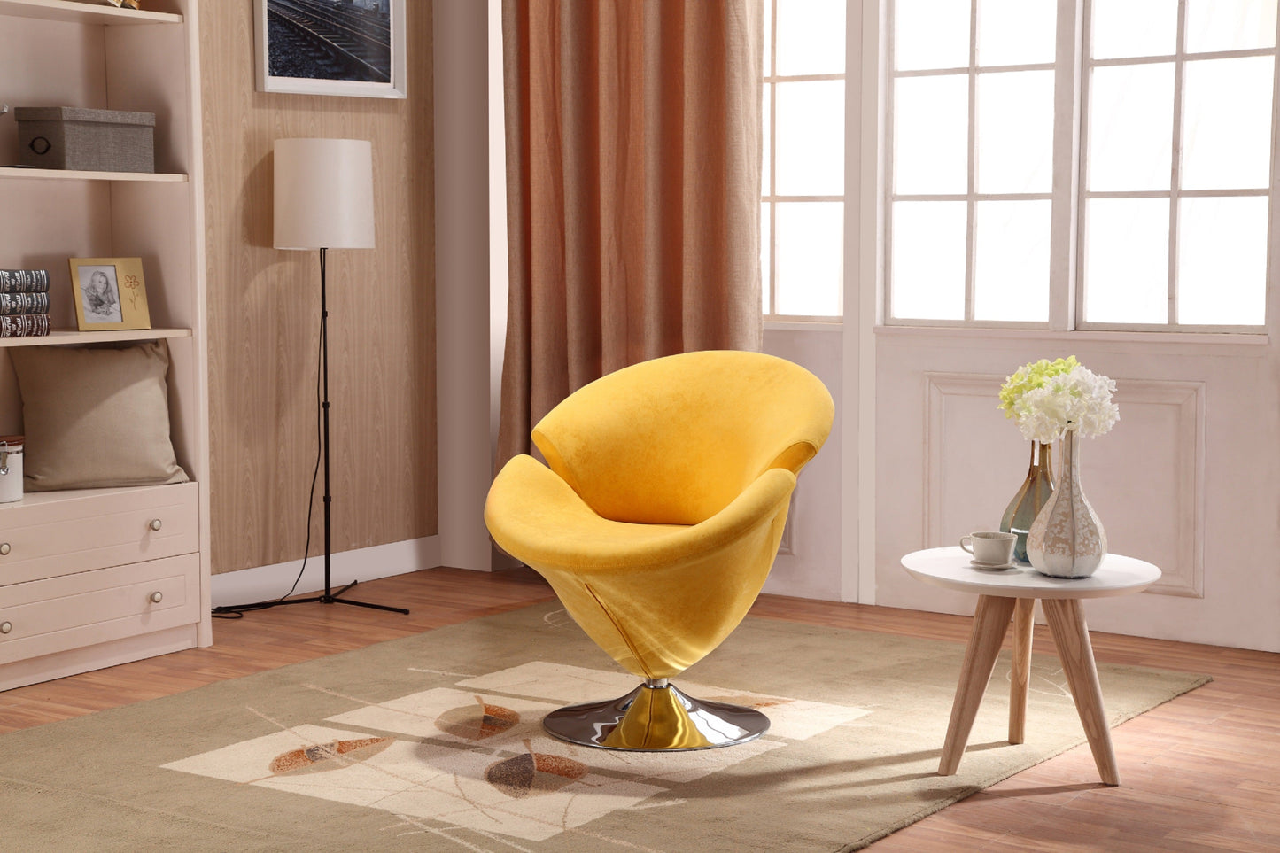 Tulip Swivel Accent Chair in Yellow and Polished Chrome - Ornate Home