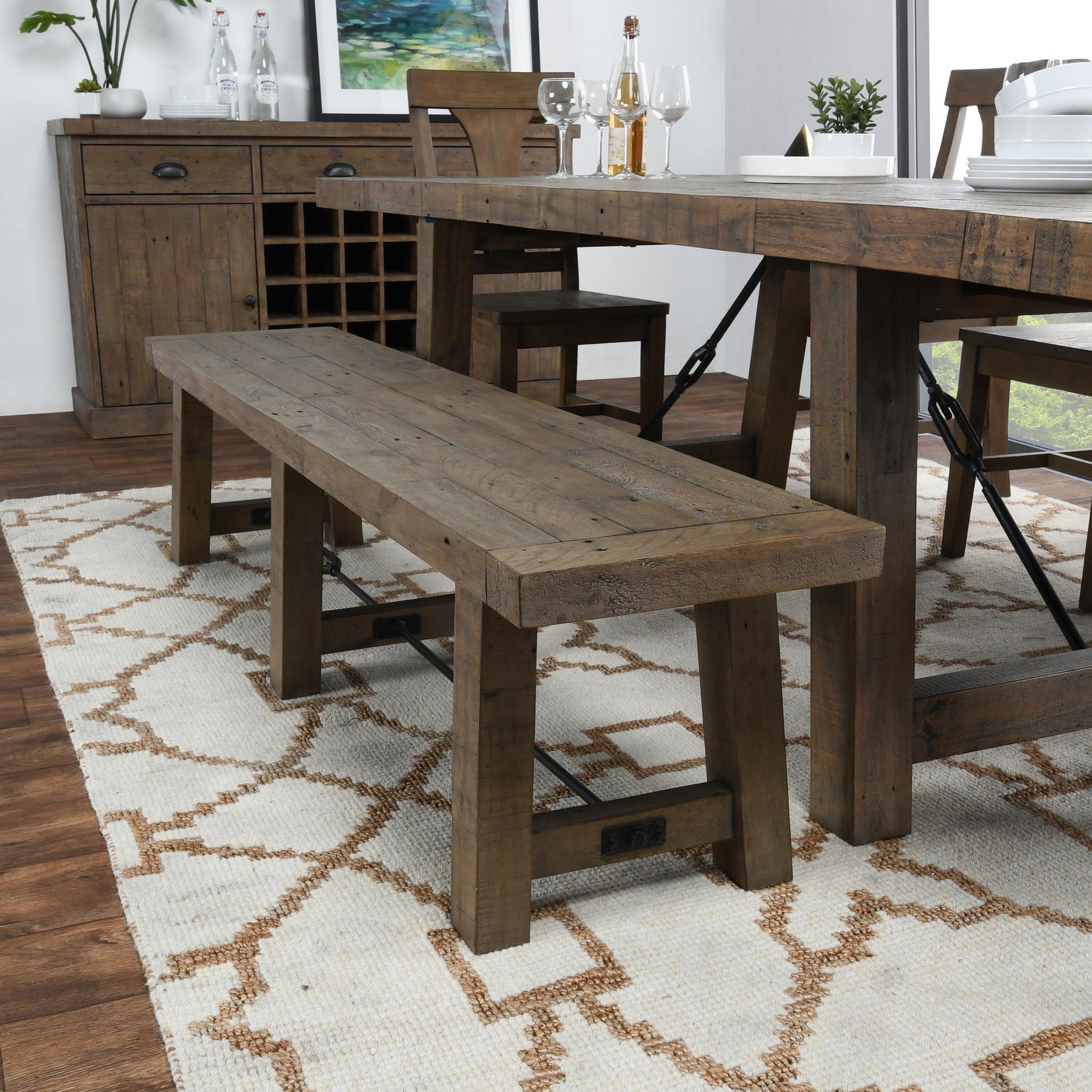 Tuscany Distressed Brown Dining Bench - Ornate Home