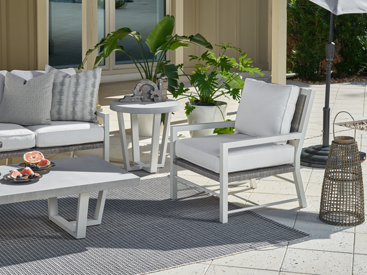 Tybee Chalk Aluminum/Greige Wicker Lounge Chair - Ornate Home