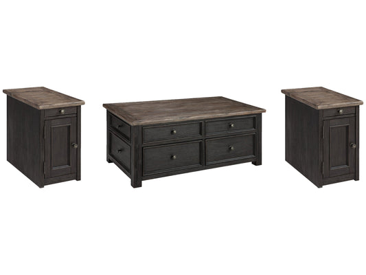 Tyler Creek Grayish Brown/Black Coffee Table and 2 Chairside End Tables - Ornate Home