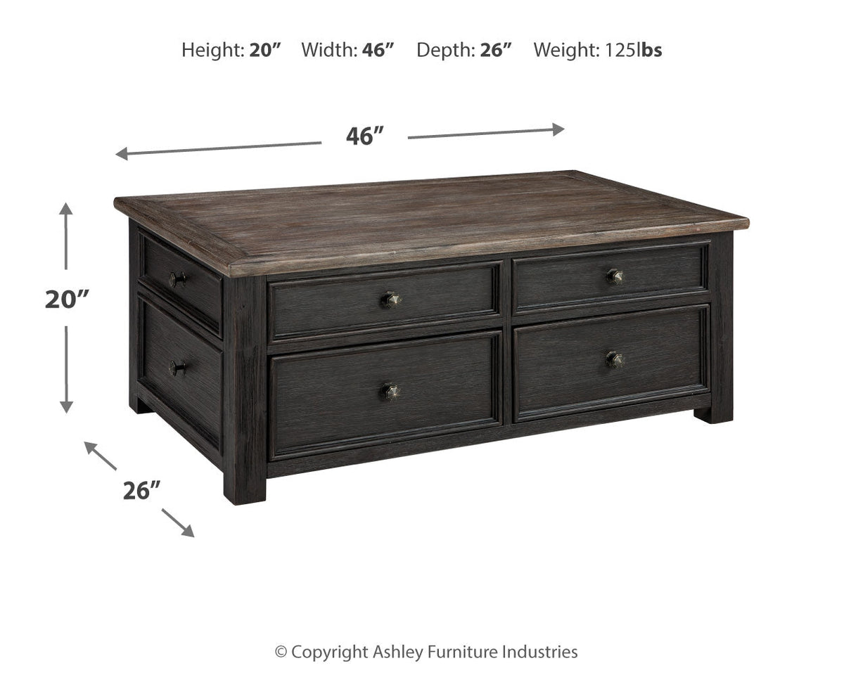 Tyler Creek Grayish Brown/Black Coffee Table and 2 Chairside End Tables - Ornate Home