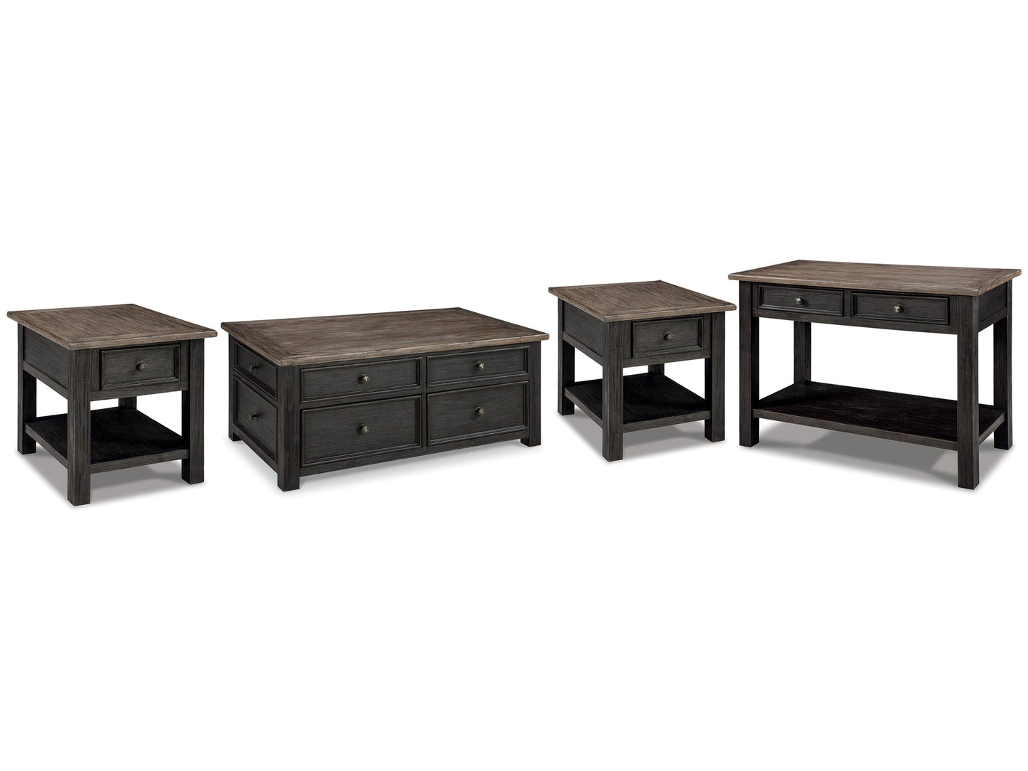 Tyler Creek Grayish Brown/Black Coffee Table and 2 End Tables with Console- Viva Furn