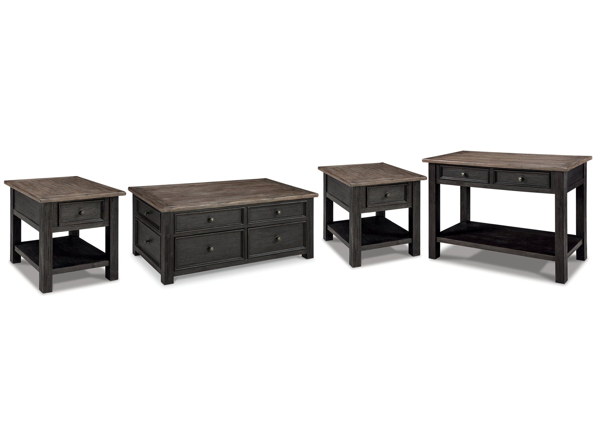 Tyler Creek Grayish Brown/Black Coffee Table and 2 End Tables with Console- Viva Furn