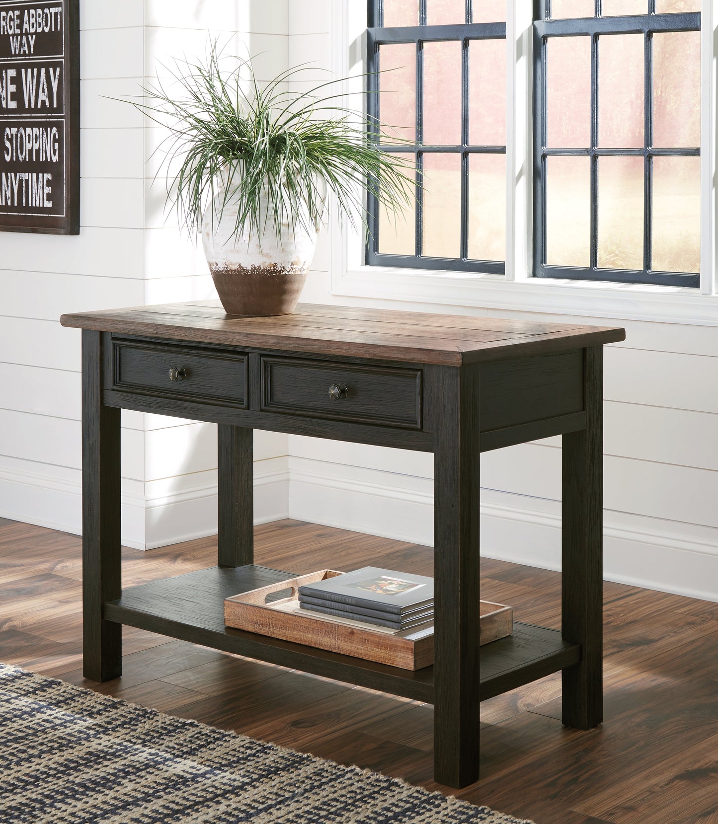 Tyler Creek Grayish Brown/Black Coffee Table and 2 End Tables with Console- Viva Furn