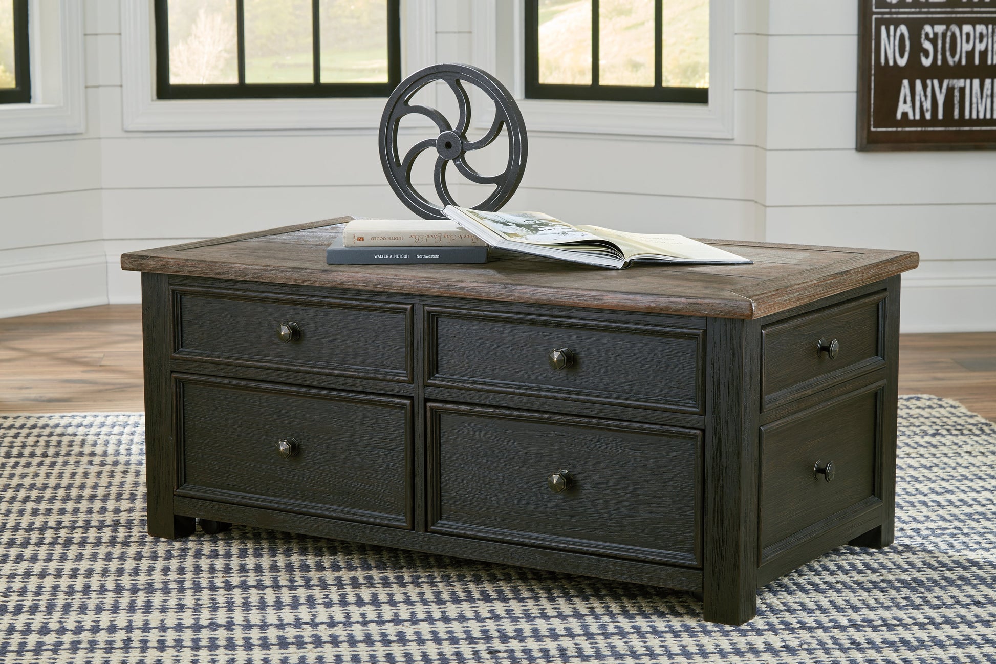 Tyler Creek Grayish Brown/Black Coffee Table and 2 End Tables with Console- Viva Furn