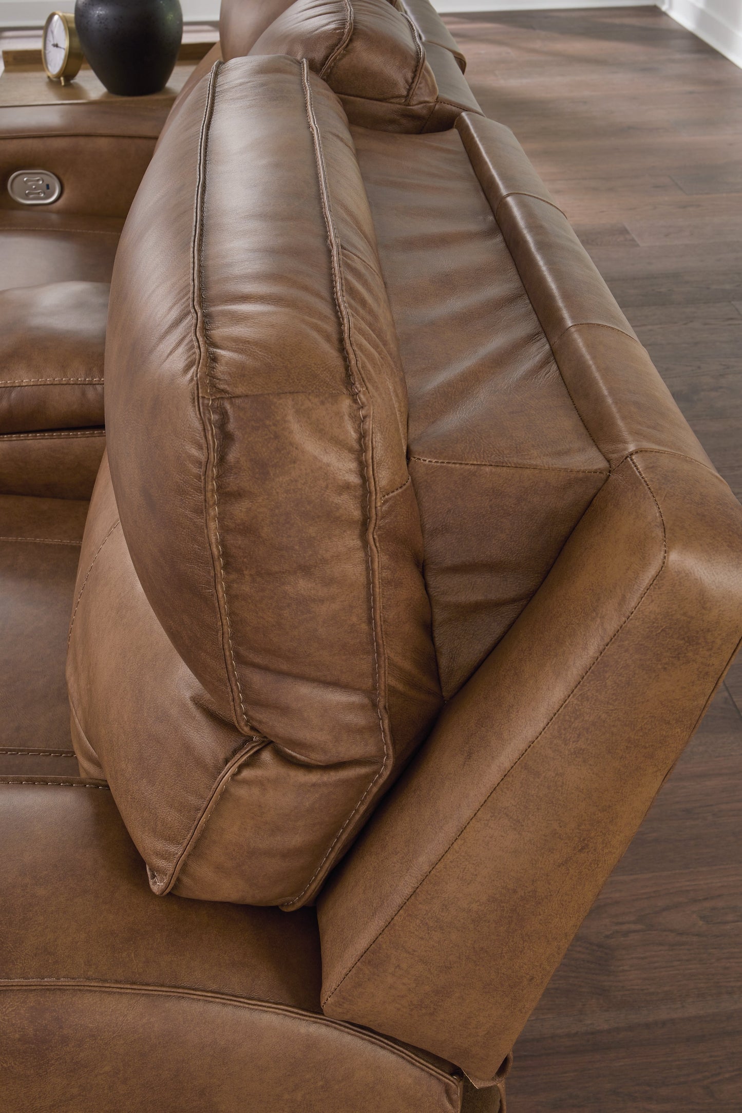 Game Plan Caramel Power Reclining Sofa and Loveseat