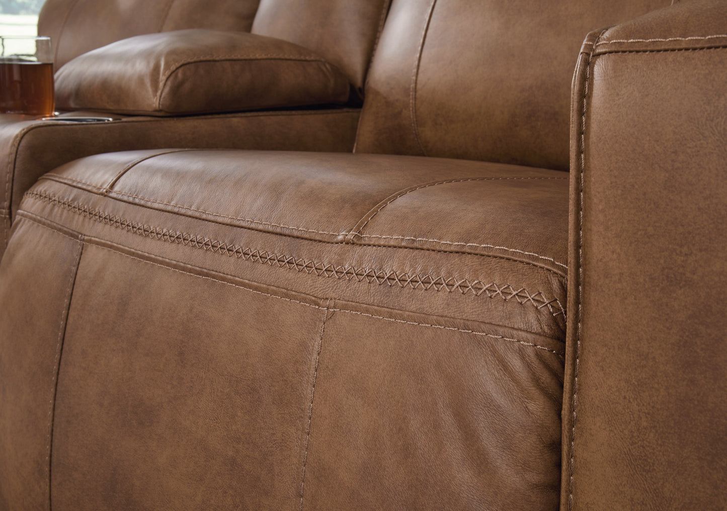 Game Plan Caramel Power Reclining Sofa and Loveseat