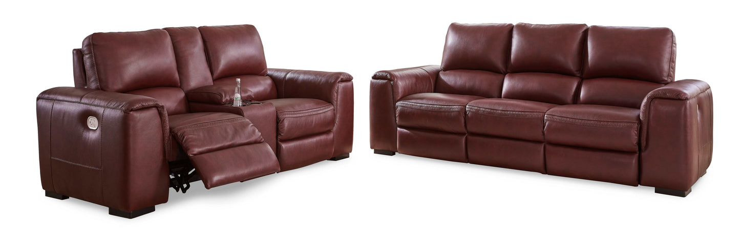 Alessandro Garnet Leather-Match Power Reclining Living Room Set / 2pc