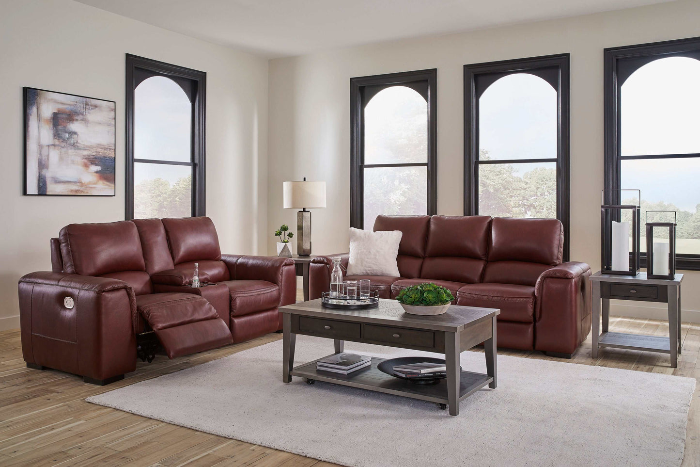 Alessandro Garnet Leather-Match Power Reclining Living Room Set / 2pc