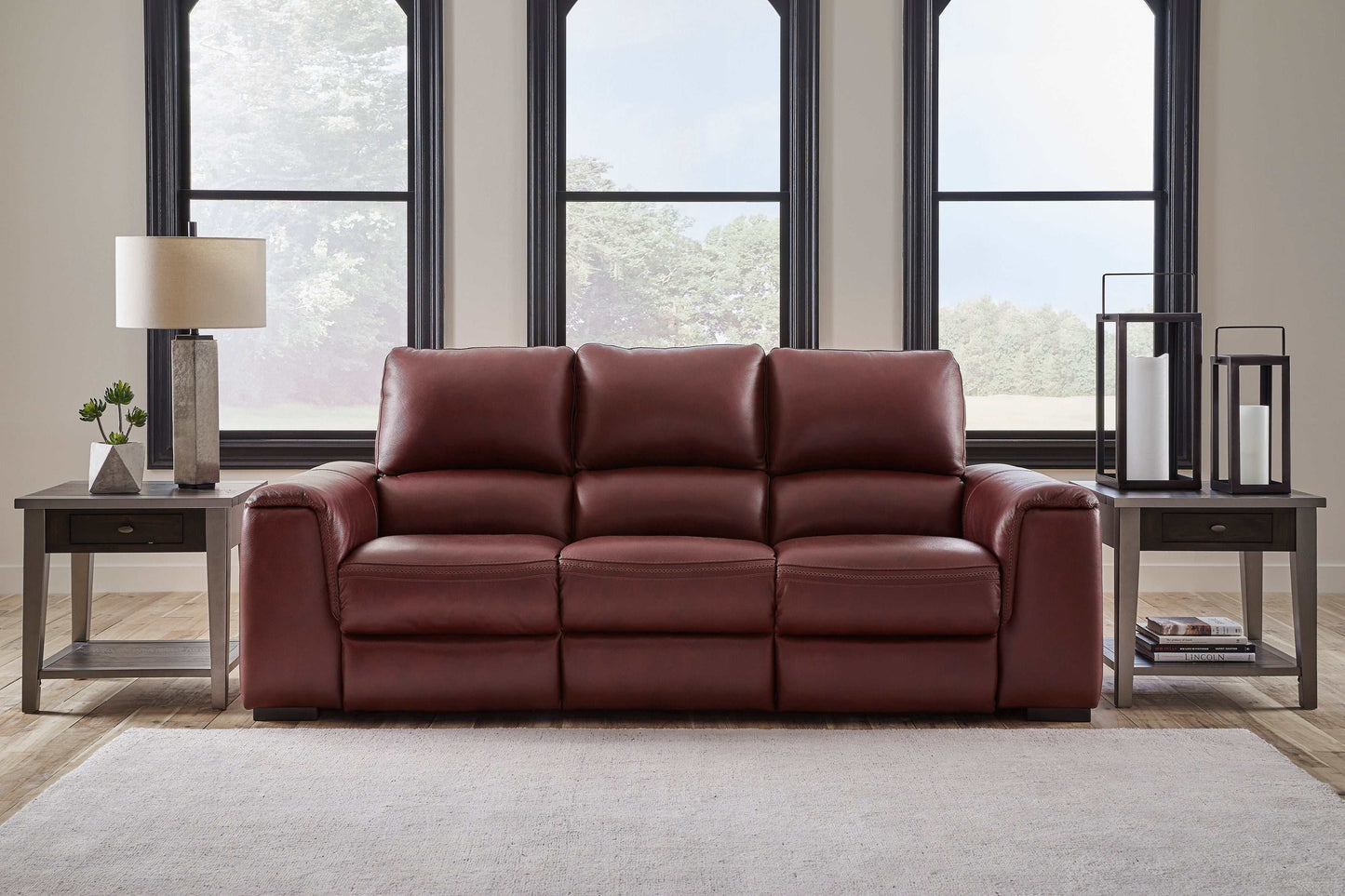 Alessandro Garnet Leather-match Power Reclining Sofa