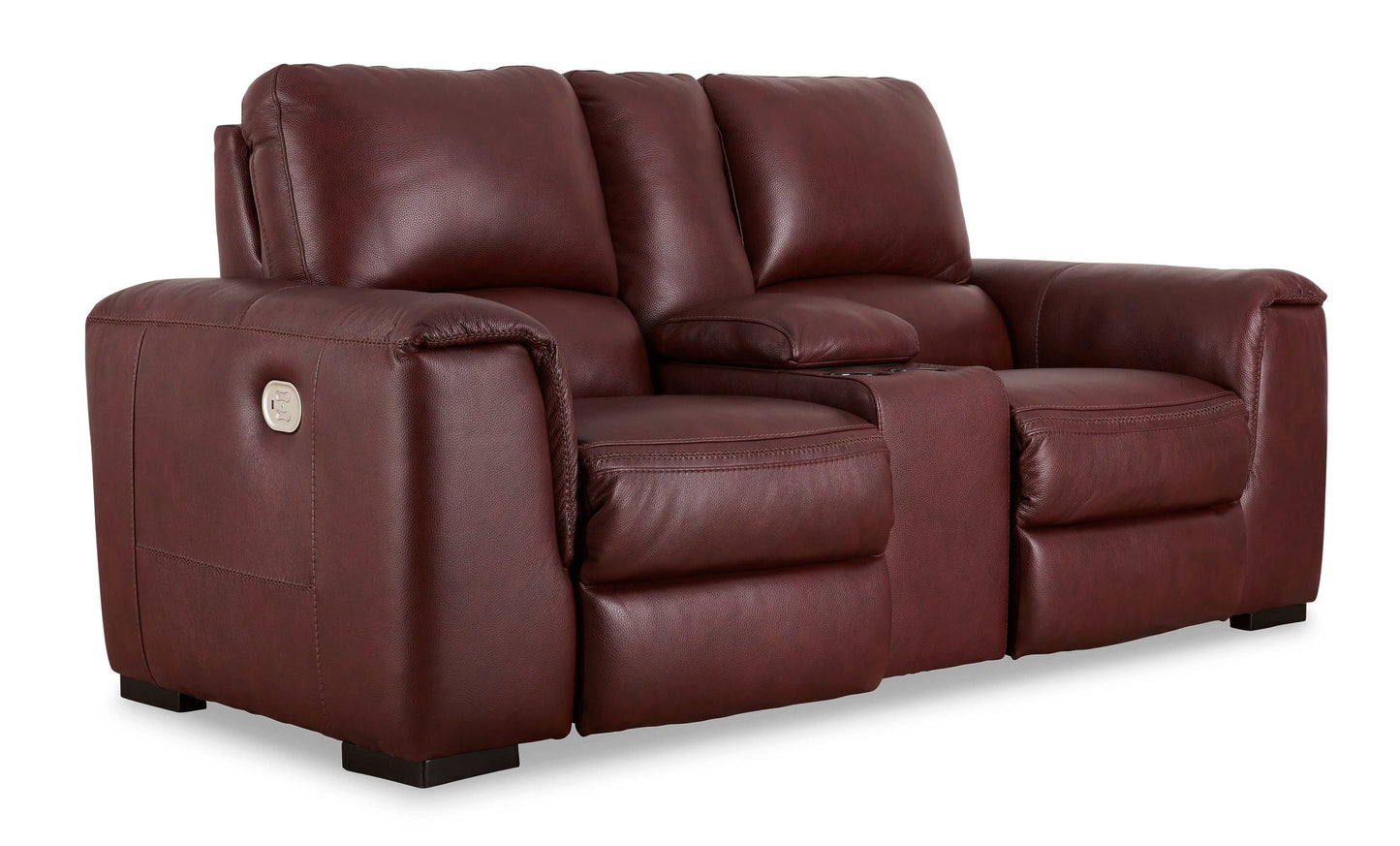 Alessandro Garnet Leather-match Power Reclining Loveseat w/ Console