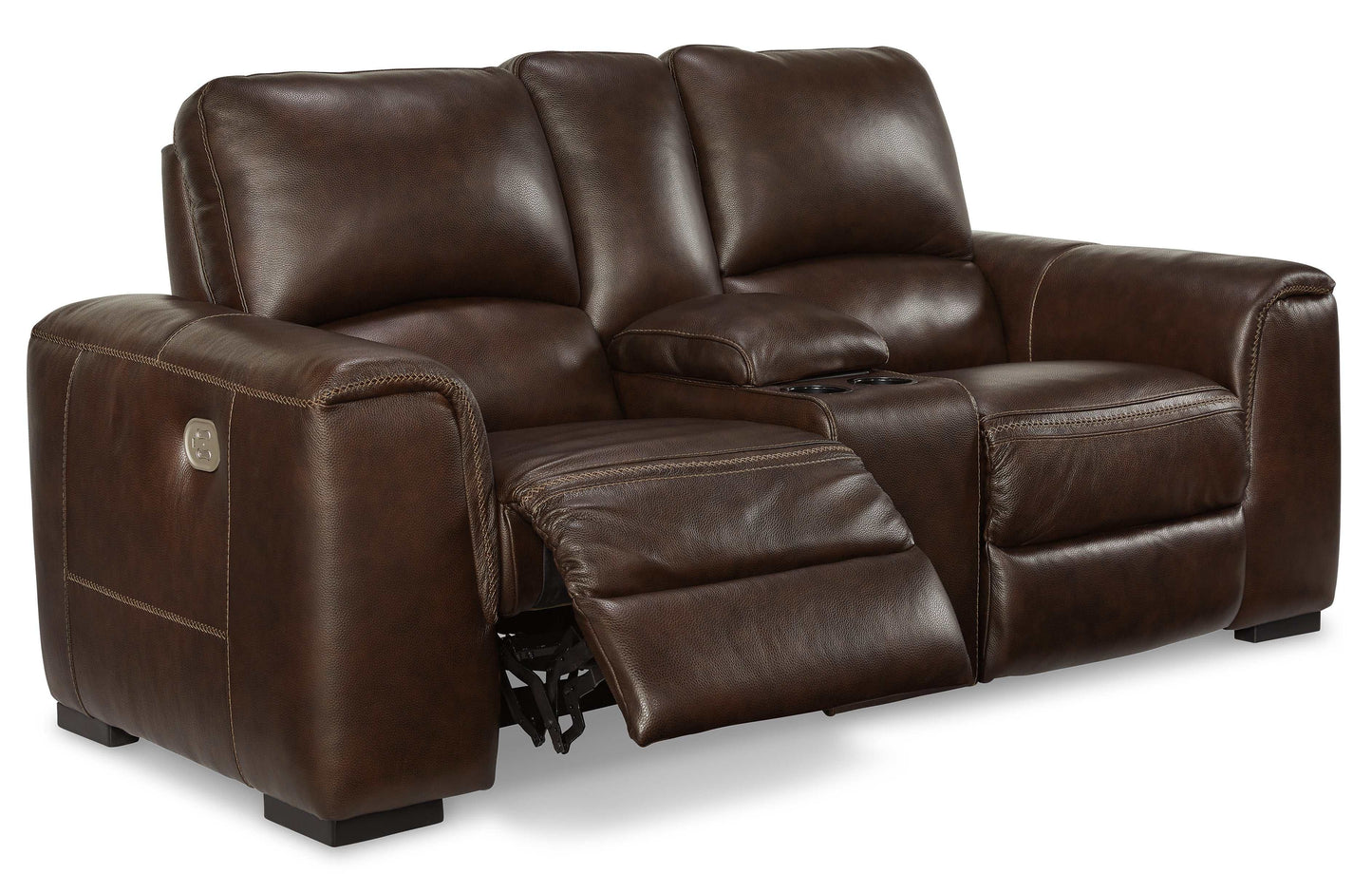 Alessandro Walnut Power Leather-match Reclining Loveseat w/ Console