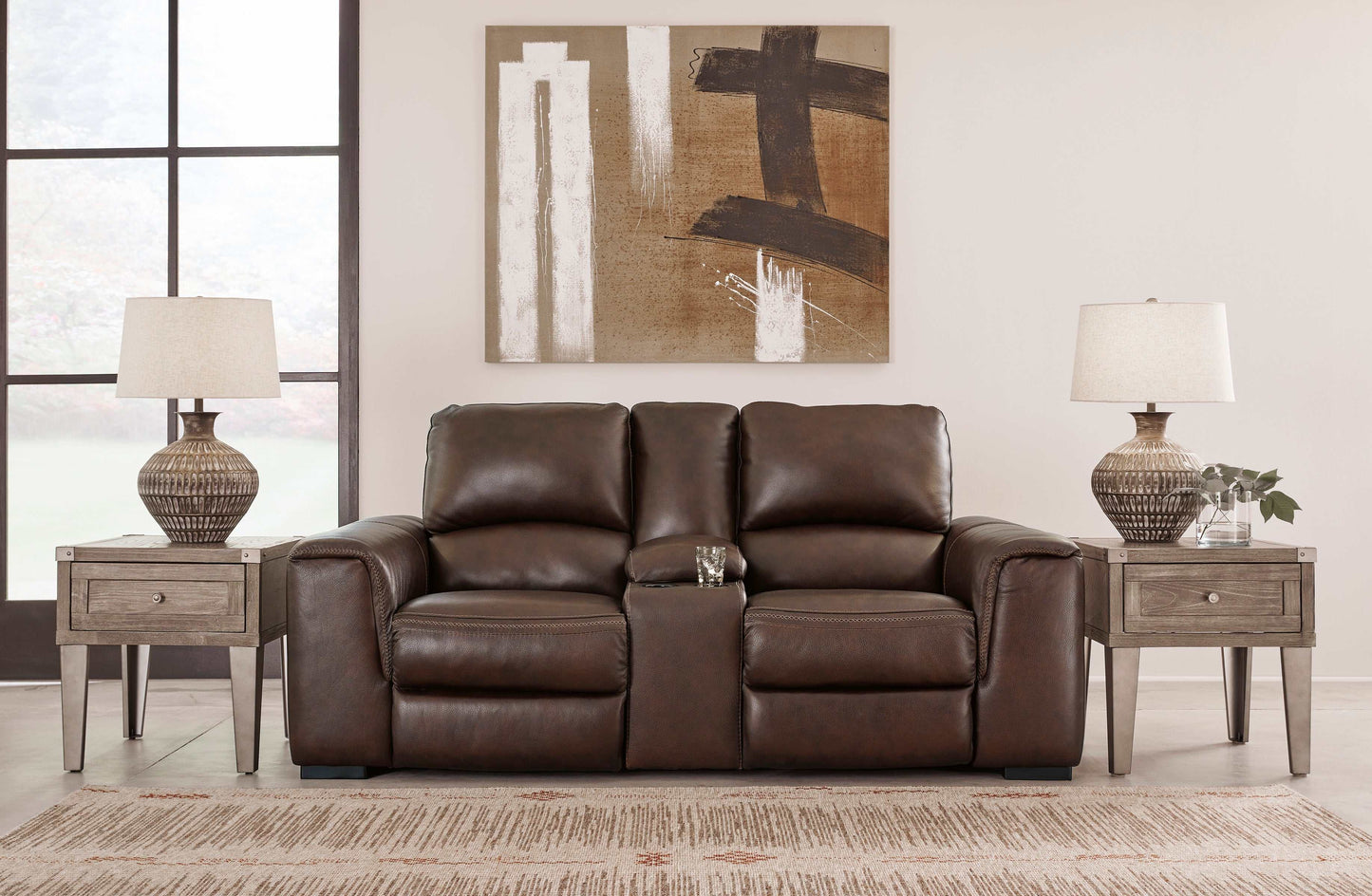 Alessandro Walnut Power Leather-match Reclining Loveseat w/ Console