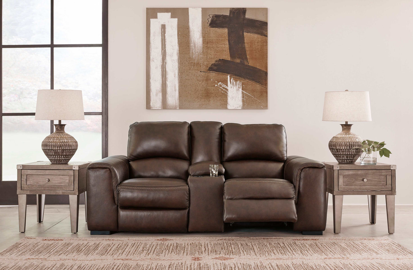 Alessandro Walnut Power Leather-match Reclining Loveseat w/ Console