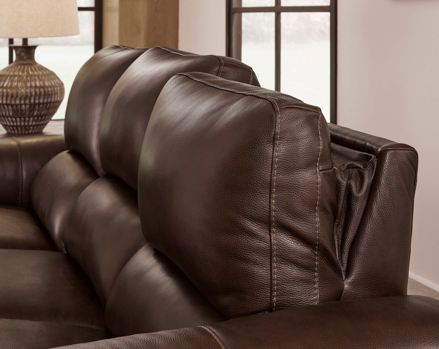 Alessandro Walnut Power Leather-match Reclining Loveseat w/ Console