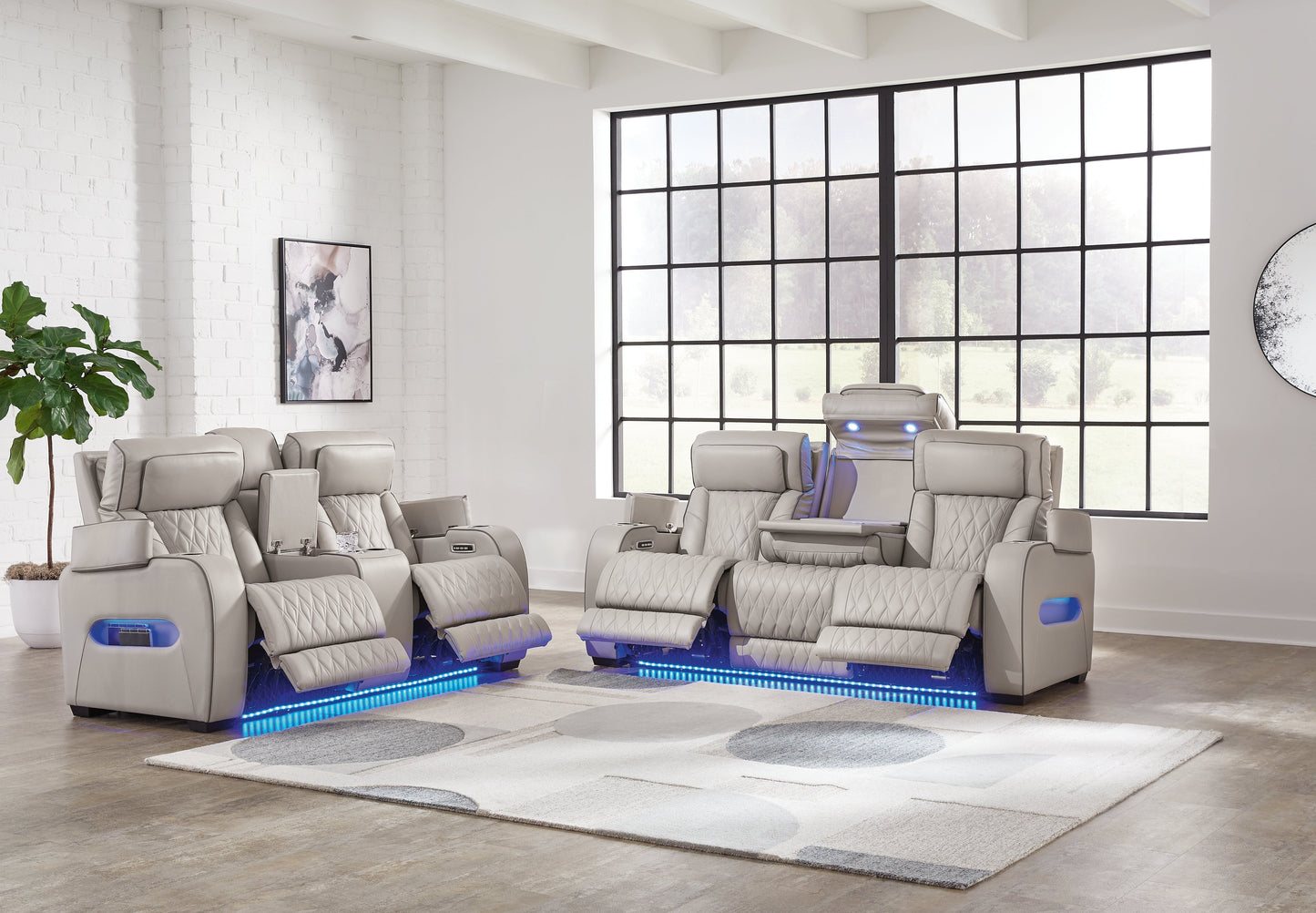 Boyington Gray Power Reclining Sofa and Loveseat