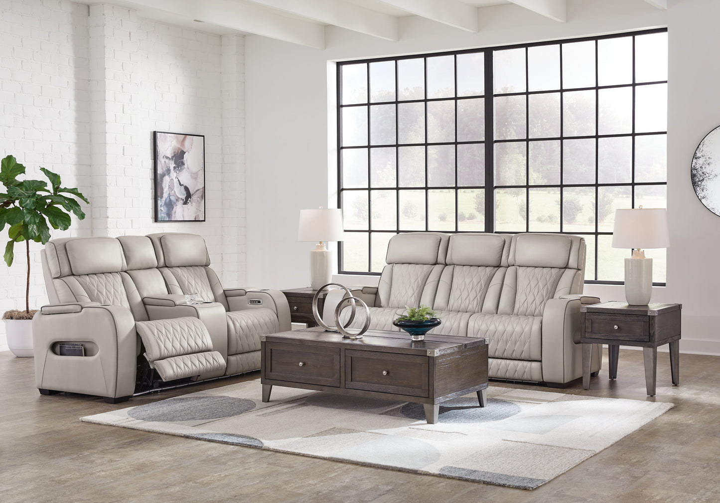 Boyington Gray Power Reclining Sofa and Loveseat