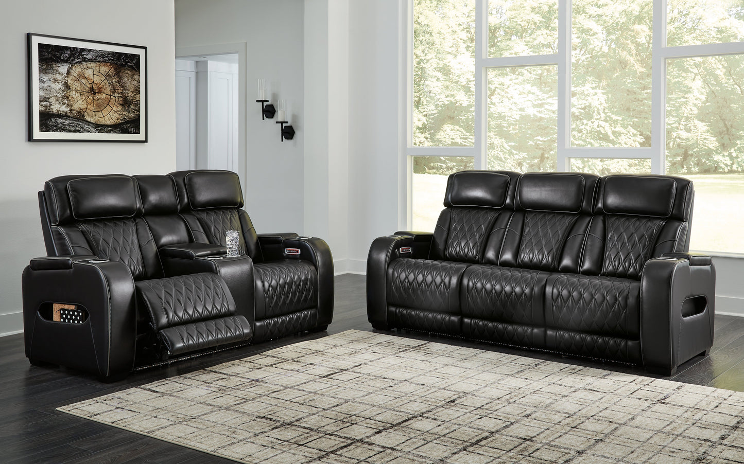 Boyington Black Power Reclining Sofa and Loveseat