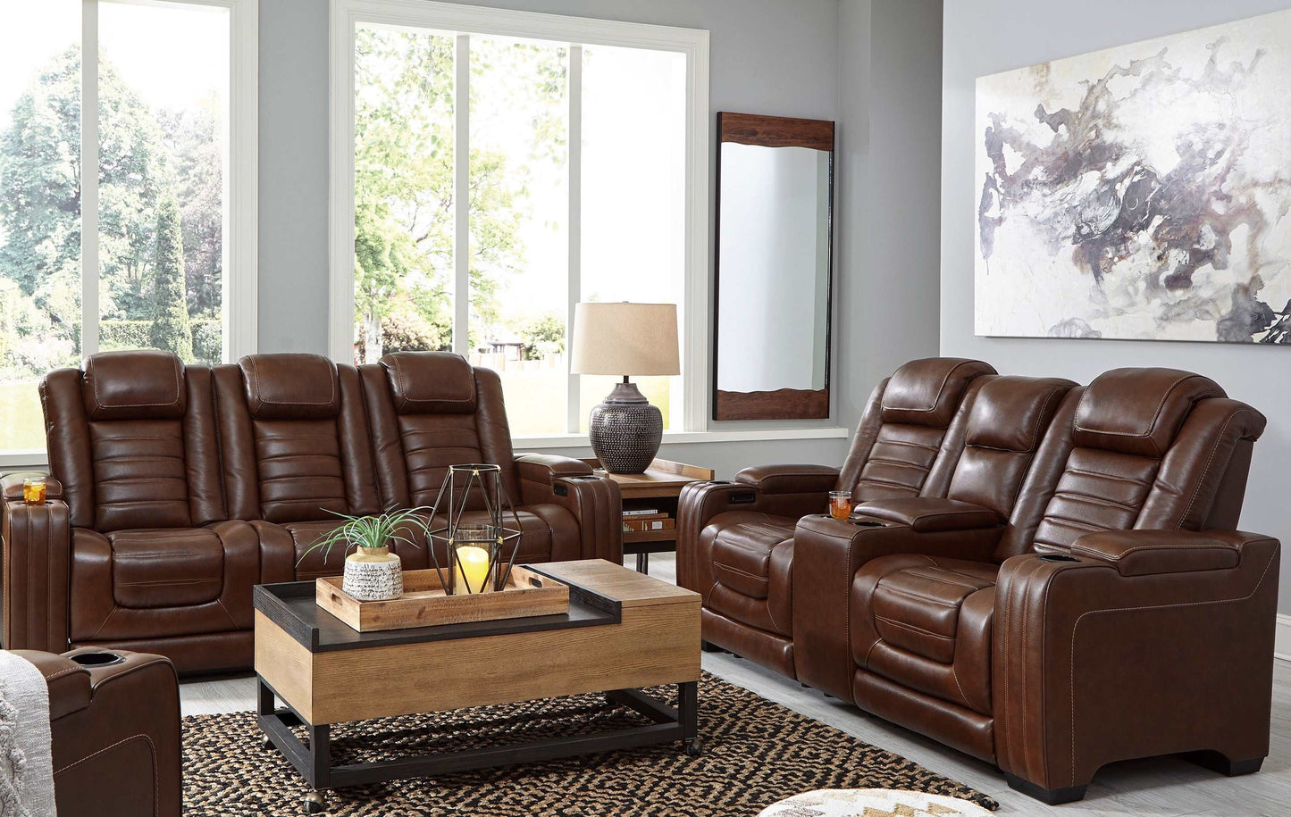 Backtrack Chocolate Power Reclining Sofa & Loveseat / 2pc Set